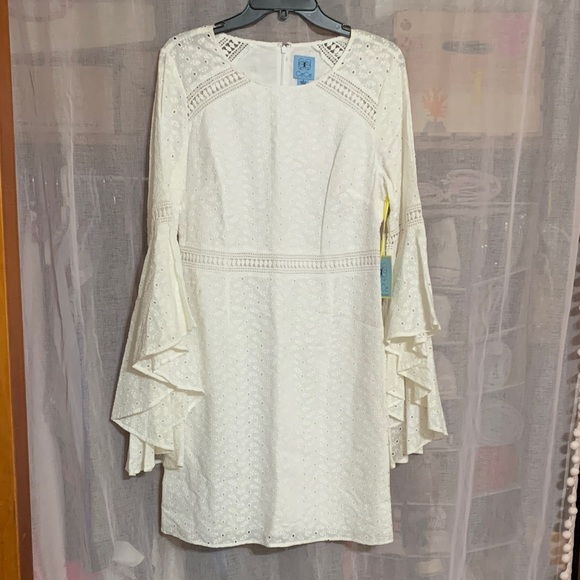 CeCe White Long Sleeve Dress with Ruffle Details - Picture 1 of 3